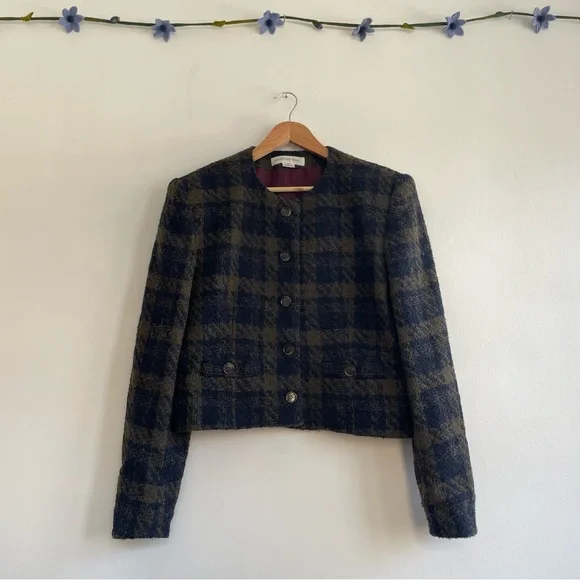 Vintage Wool Plaid Cropped Jacket - Picture 1 of 12